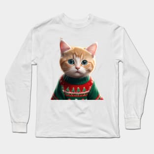 Funny Ugly Christmas Sweater Sad Kitty Cat Long Sleeve T-Shirt